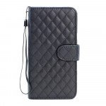 Wholesale Samsung Galaxy S6 Edge Plus Quilted Flip Leather Wallet Case with Strap (Black)